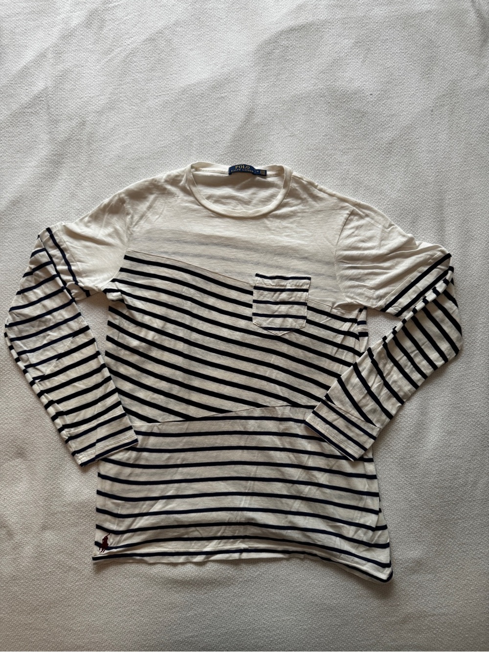 Ralph Lauren Cream & Navy Striped Long-Sleeve Pocket Tee
